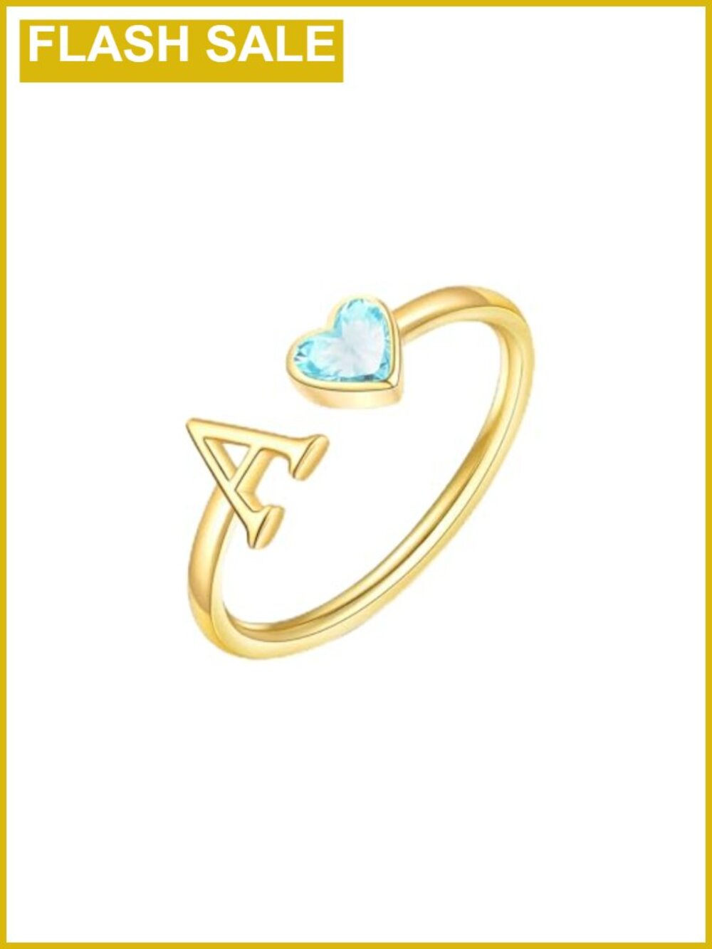14K Gold Plated Initial Birthstone Adjustable Stacking Ring Gift